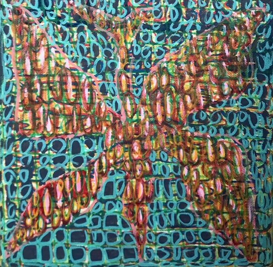 ROSALIE ALEKSANDRA ANTER butterfly in a hurry acrylic on canvas 20x20cm