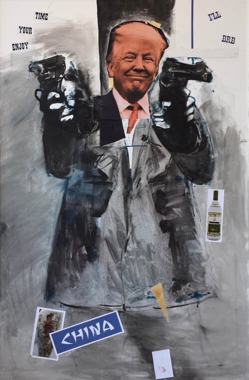 ​Teyyar Tosun  | trump : enjoy your time, I'II brb collage, oil on canvas | 150x100 cm